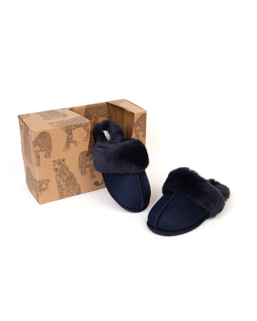 Unisex Navy Suedette Cuffed Dome Slippers